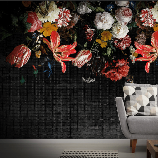 Doku Desenli Renkli Çiçekli Duvar Kağıdı