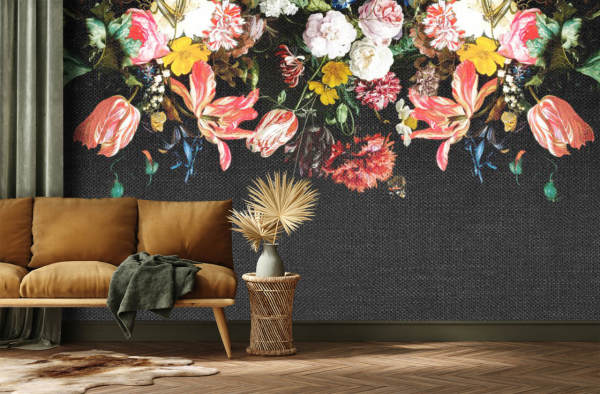 Doku Desenli Renkli Çiçekli Duvar Kağıdı