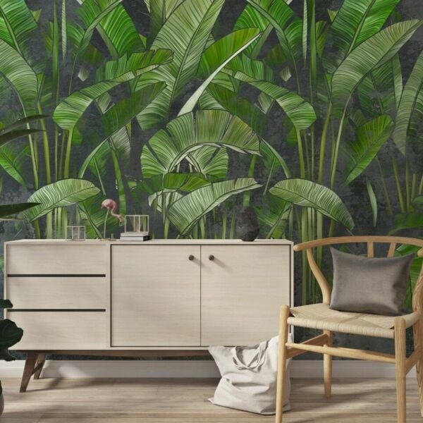 Yeşil Tropik Muz Ve Palmiye Ağaçları Duvar Kağıdı