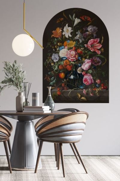 Siyah Fonlu Canlı Renkli Çiçek Desenli Duvar Kağıdı