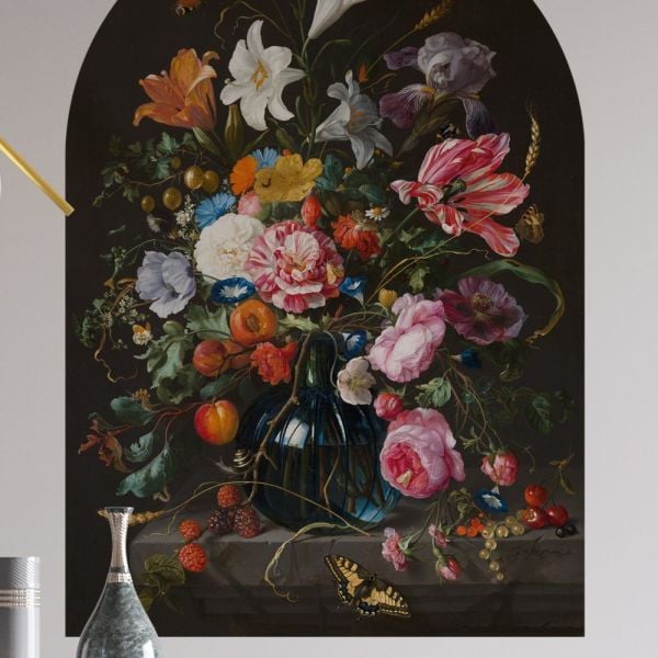 Siyah Fonlu Canlı Renkli Çiçek Desenli Duvar Kağıdı