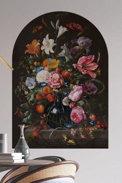 Siyah Fonlu Canlı Renkli Çiçek Desenli Duvar Kağıdı