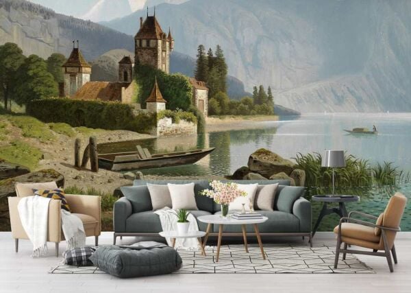 Göl Kenarında Eski Fransız Evleri Duvar Kağıdı