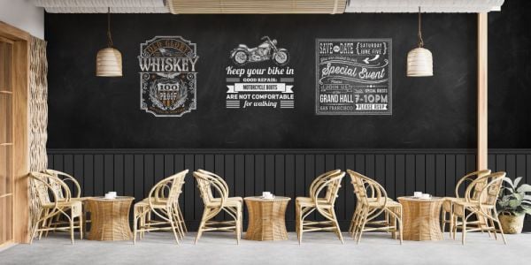Karatahtada Sticker Çizimler Duvar Kağıdı