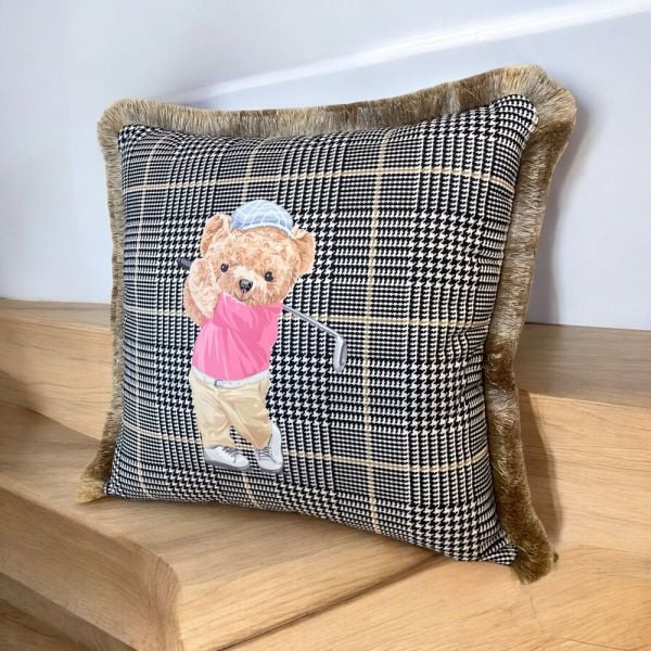 Golf Oynayan Teddy Ekose Zeminli Kırlent