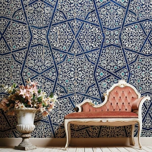 Mavi Çini Şal Desen Duvar Kağıdı