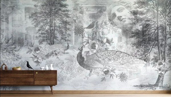 Mitolojik Tavuşkuşu Siyah Beyaz Duvar Kağıdı