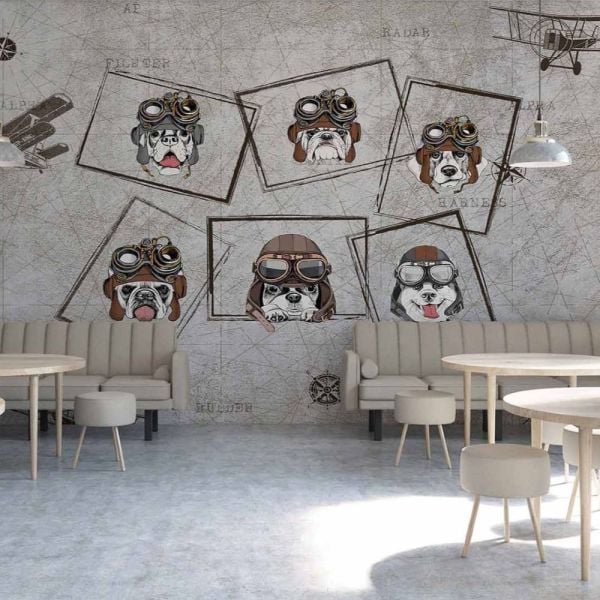 Figüratif Pug Pilot Köpekler Duvar Kağıdı