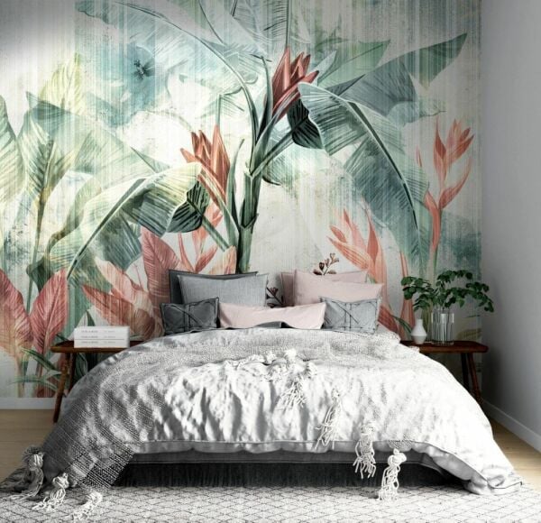 Renkli Tropik Bitkiler Ve Ağaçlar Duvar Kağıdı