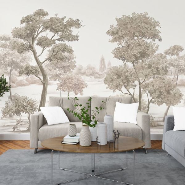 Soft Ağaçlar Sepya Renk Tasarım Duvar Kağıdı