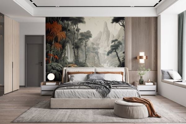 Ormana Tropik Bitkiler Kiremit Renk Çiçek Duvar Kağıdı