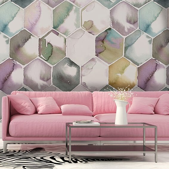 Geometrik Bal Peteği Sulu Boya Duvar Kağıdı