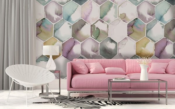 Geometrik Bal Peteği Sulu Boya Duvar Kağıdı