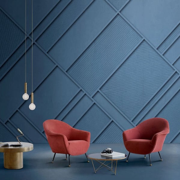 Saks Mavi Geometrik Desen Duvar Kağıdı
