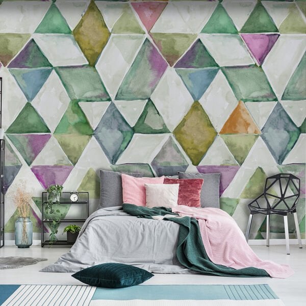 Geometrik Üçgenler Sulu Boya Duvar Kağıdı
