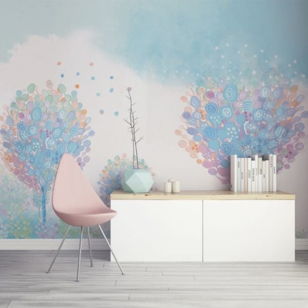 Lolipop Şekerli Ağaçlar Soft Renkli Duvar Kağıdı