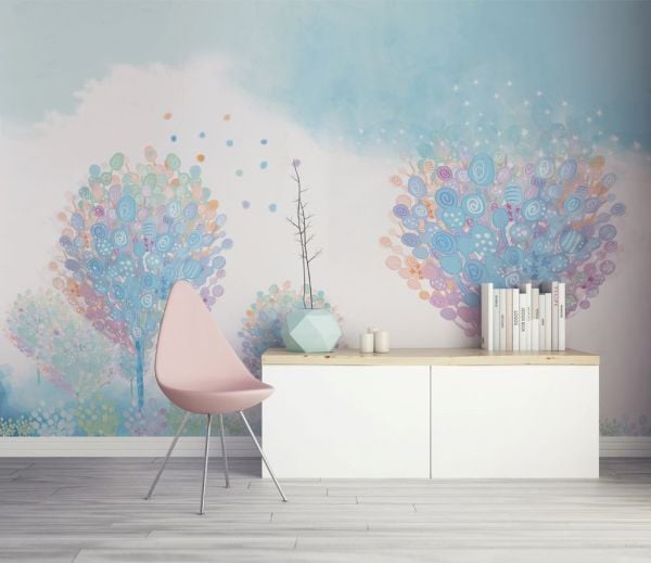 Lolipop Şekerli Ağaçlar Soft Renkli Duvar Kağıdı