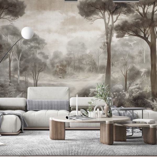Sepya Ağaçlar Derin Orman Duvar Kağıdı