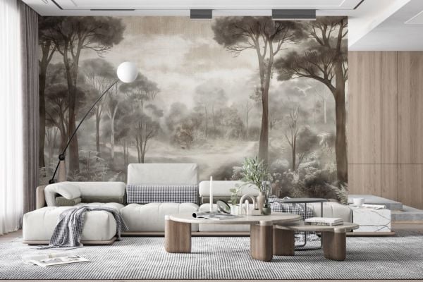 Sepya Ağaçlar Derin Orman Duvar Kağıdı