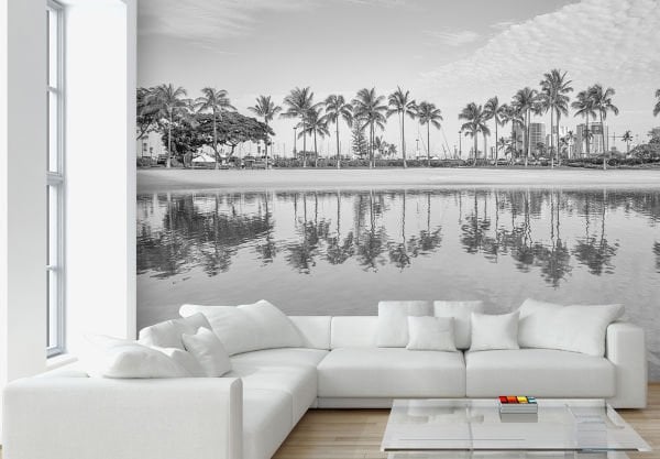 Siyah Beyaz Kumsalda Palmiyeler Duvar Kağıdı