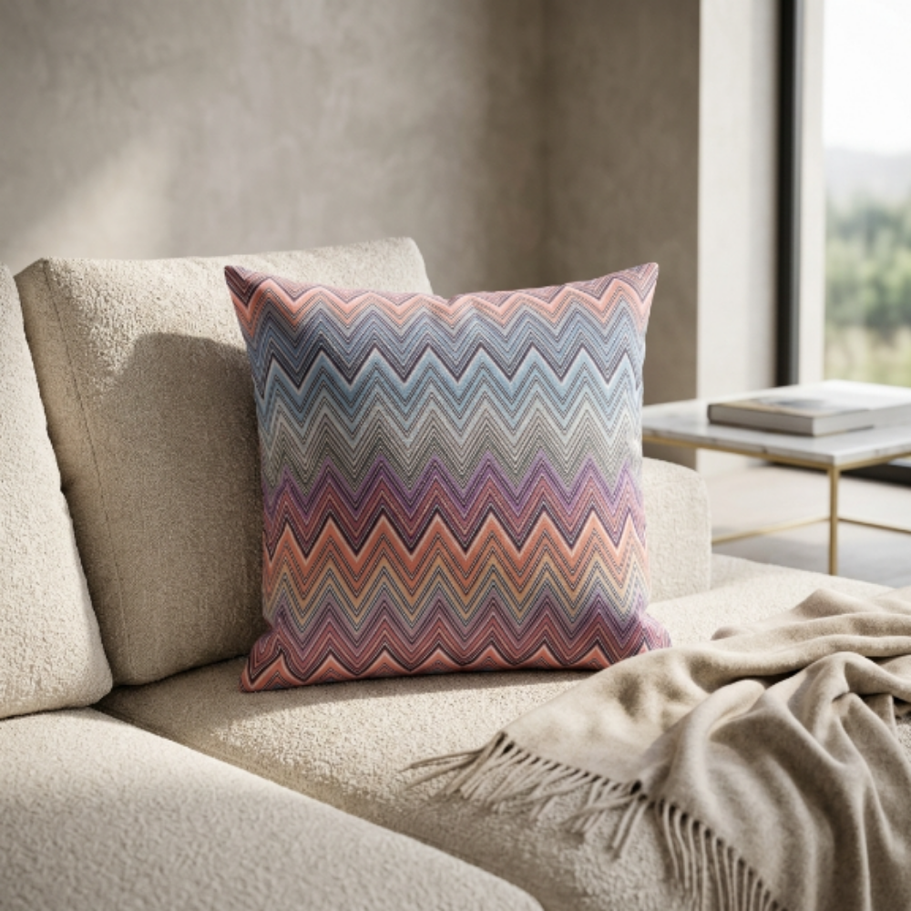 Zigzag Desen Mor Mavi Renklerde Yastık