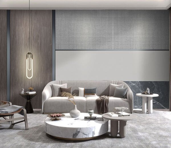 Ahşap Panel Mermer Kareli Desen Duvar Kağıdı