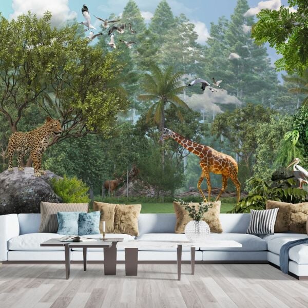 Ormanda Egzotik Hayvanlar Canlı Renkler Duvar Kağıdı