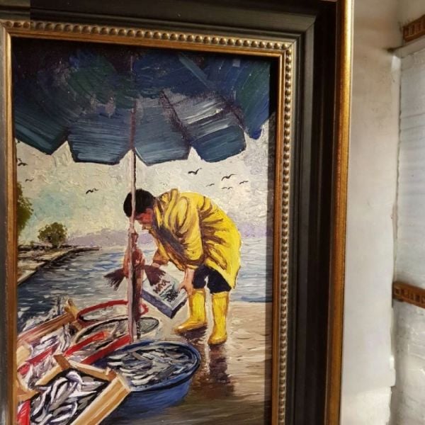 Sarı Yağmurluklu Balıkçı Yağlı Boya Tablo
