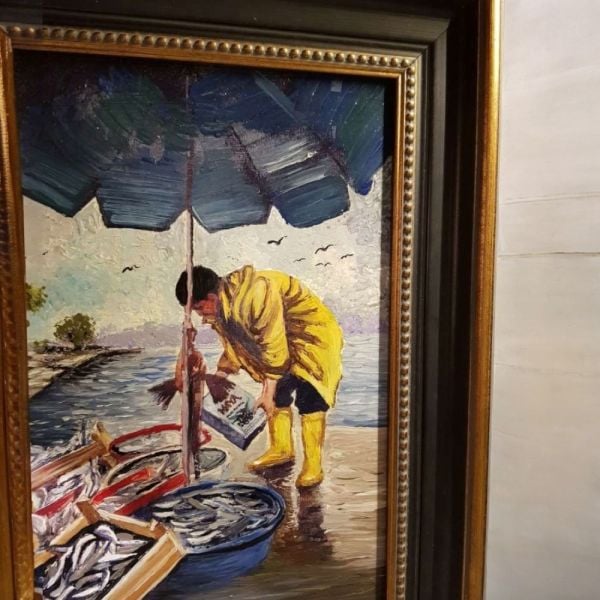 Sarı Yağmurluklu Balıkçı Yağlı Boya Tablo