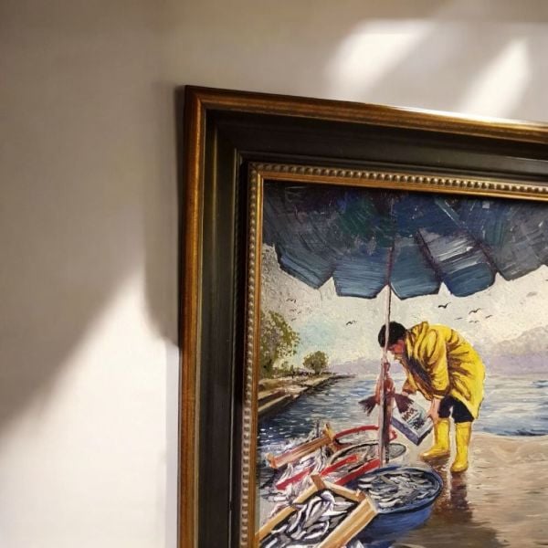 Sarı Yağmurluklu Balıkçı Yağlı Boya Tablo