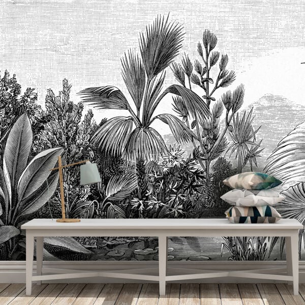Siyah Beyaz Egzotik Orman Duvar Kağıdı