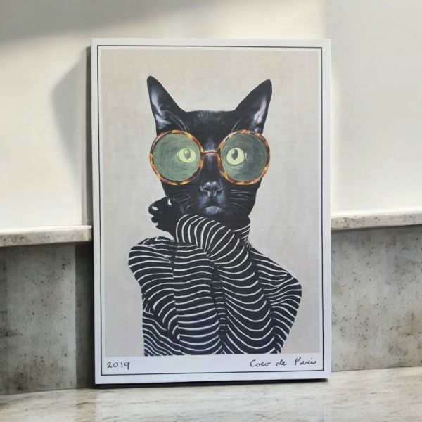 Meraklı Bayan Siyah Kedi Kanvas Tablo
