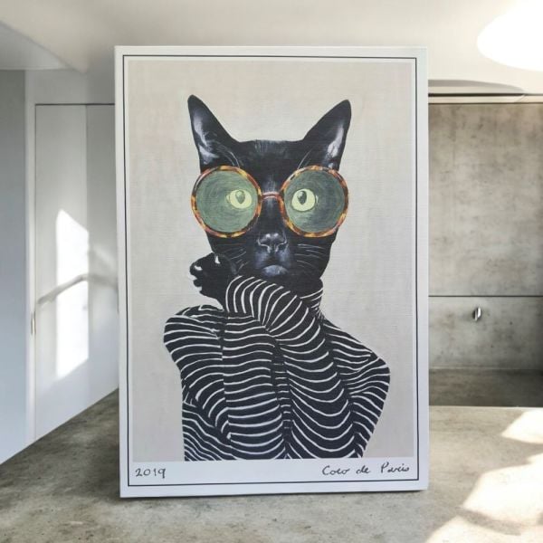 Meraklı Bayan Siyah Kedi Kanvas Tablo