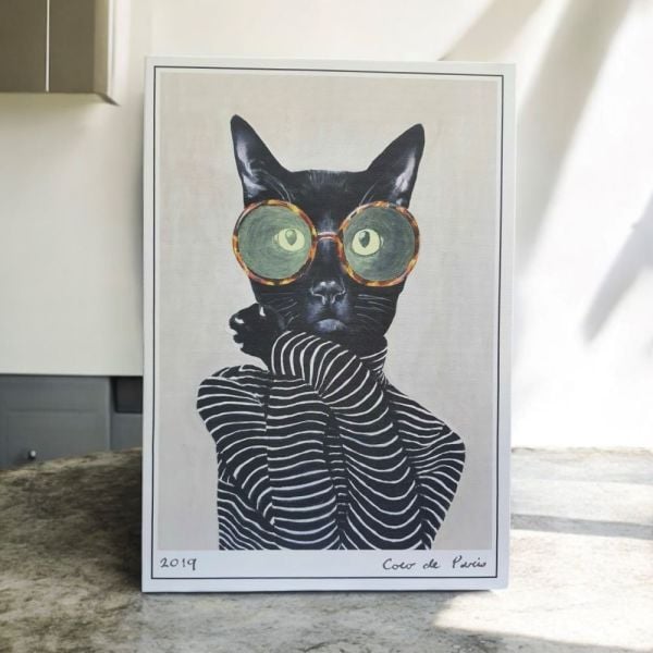 Meraklı Bayan Siyah Kedi Kanvas Tablo