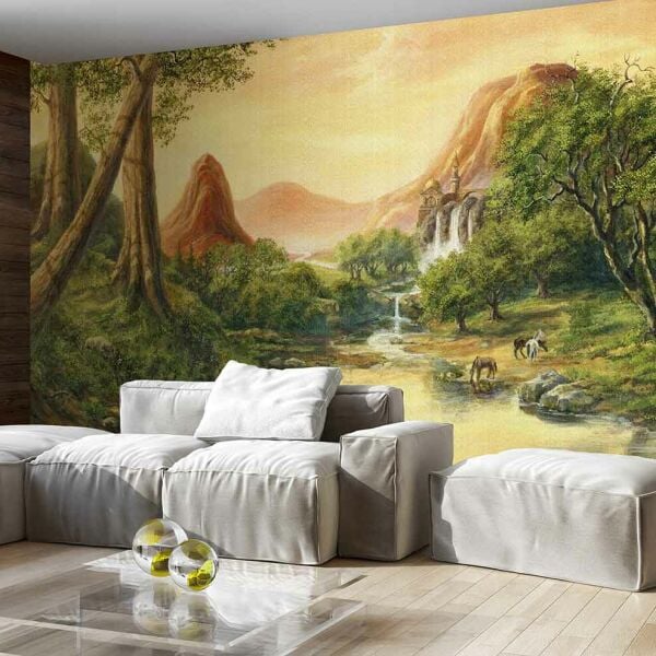 Dağda Nehir Orman Atlar Duvar Kağıdı