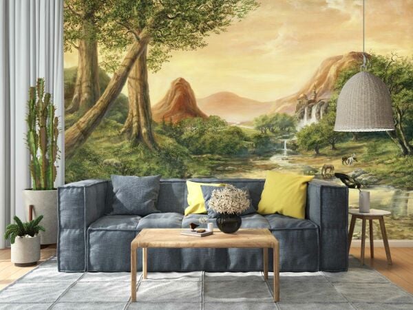 Dağda Nehir Orman Atlar Duvar Kağıdı