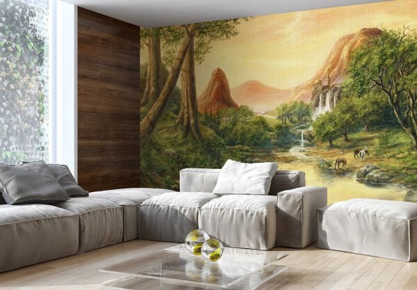 Dağda Nehir Orman Atlar Duvar Kağıdı