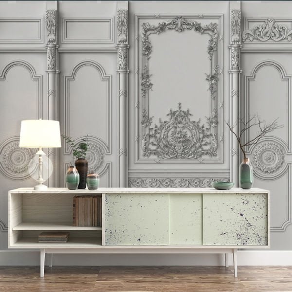 Rölyef Desen Gri İşlemeli Çıtalama Duvar Kağıdı