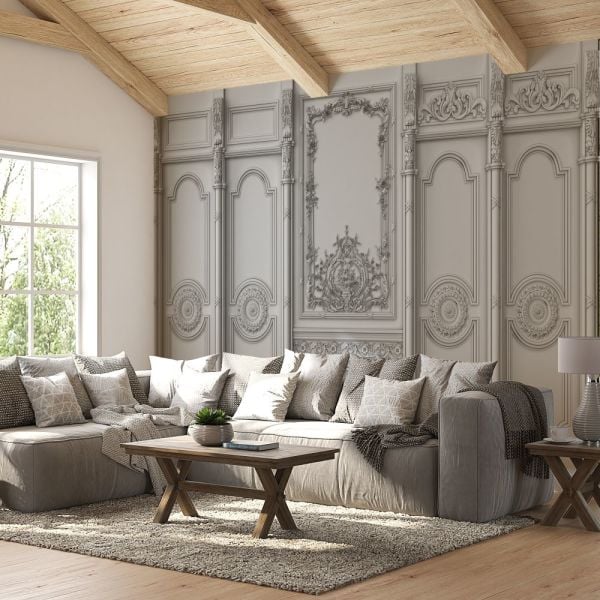 Rölyef Desen Gri İşlemeli Çıtalama Duvar Kağıdı