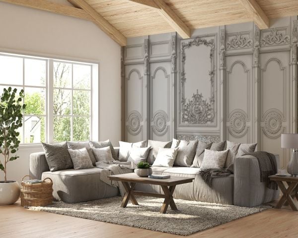 Rölyef Desen Gri İşlemeli Çıtalama Duvar Kağıdı