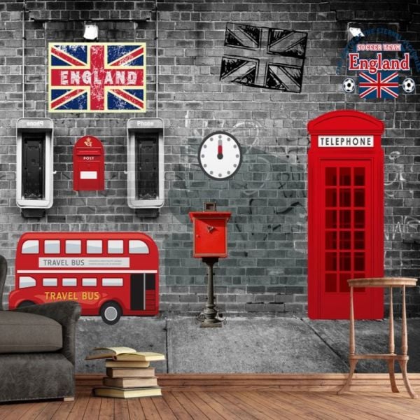 İngiltere Simgeleri Retro Duvar Kağıdı