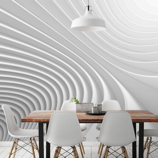 Beyaz Geometrik Rölyef Desen Duvar Kağıdı