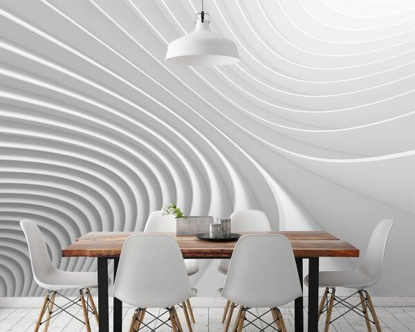 Beyaz Geometrik Rölyef Desen Duvar Kağıdı