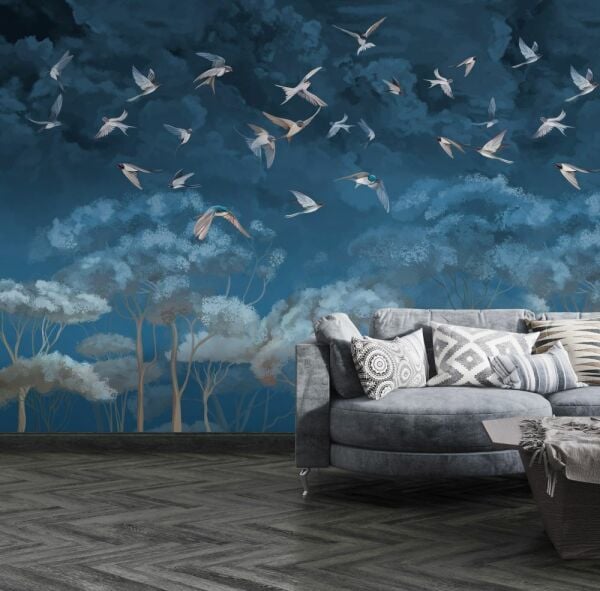 Kırlangıçlar Balıkçı Kuşları Özel Tasarım Duvar Kağıdı