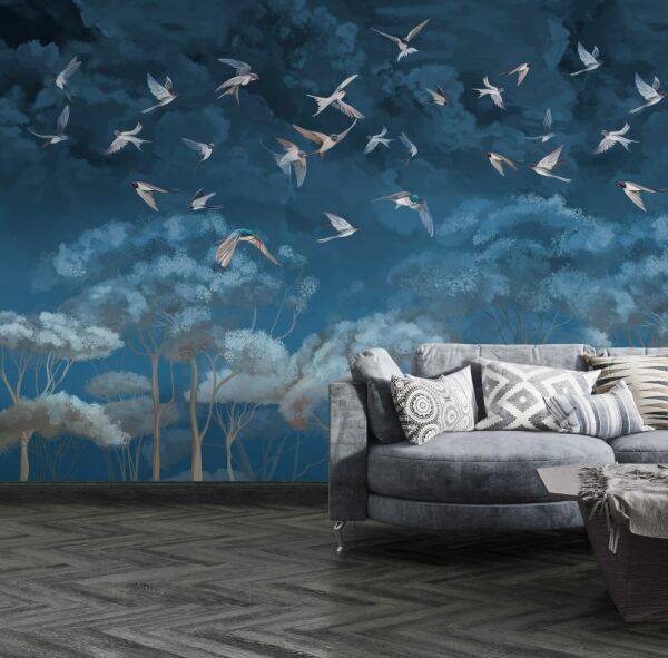 Kırlangıçlar Balıkçı Kuşları Özel Tasarım Duvar Kağıdı