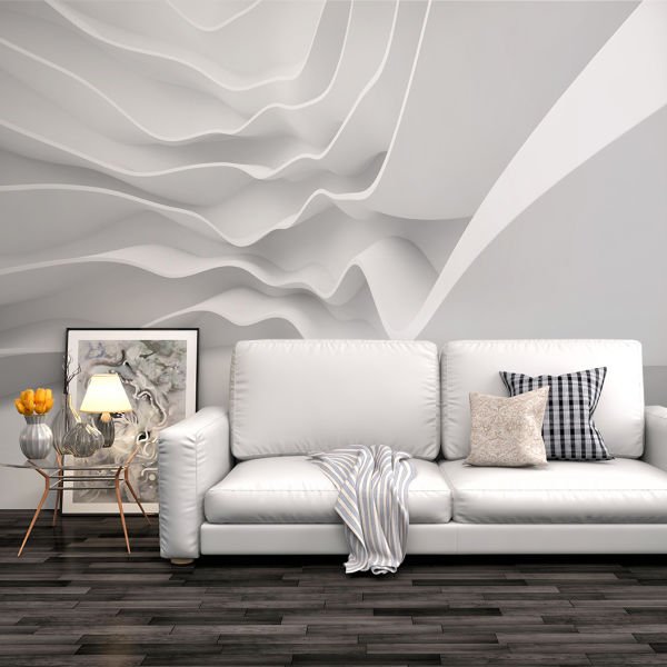 Beyaz Dalga Rölyef Desen Tasarım Duvar Kağıdı