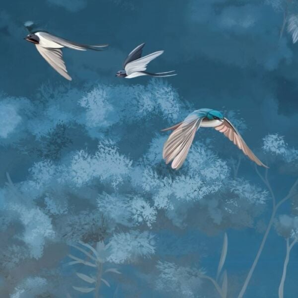 Kırlangıçlar Balıkçı Kuşları Özel Tasarım Duvar Kağıdı