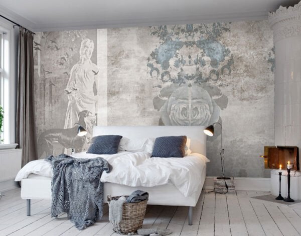 Mitolojik Heykel Ve Köpekli Duvar Kağıdı