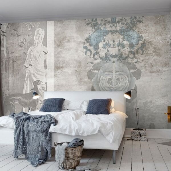 Mitolojik Heykel Ve Köpekli Duvar Kağıdı