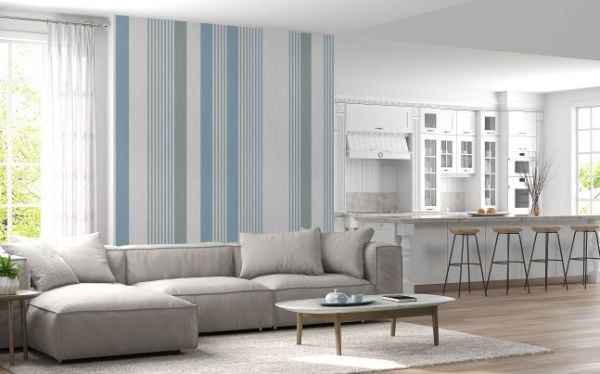 Mavi İnce Kalın Kombin Çizgili Duvar Kağıdı